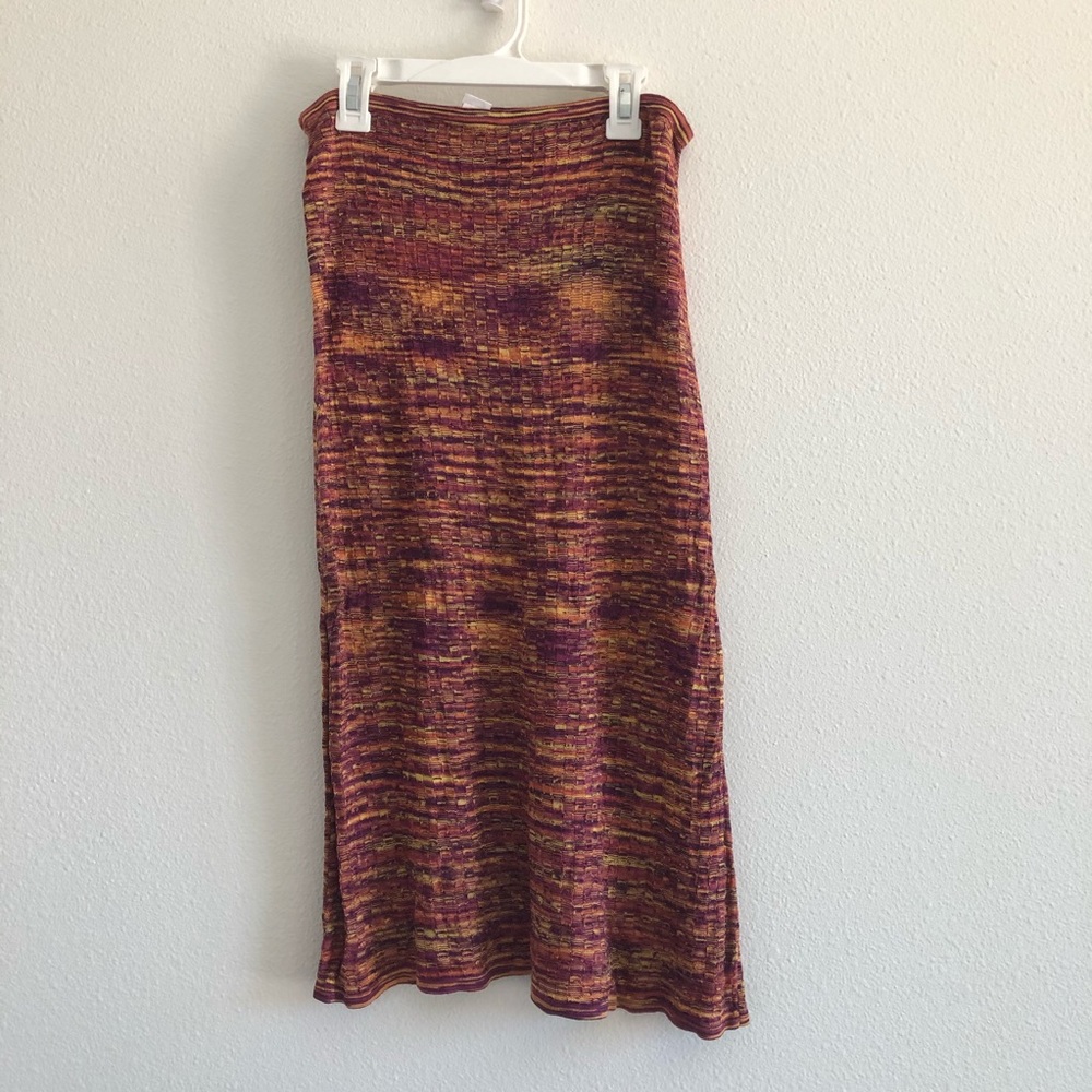 Multicolored Red Yellow Orange Silk Skirt